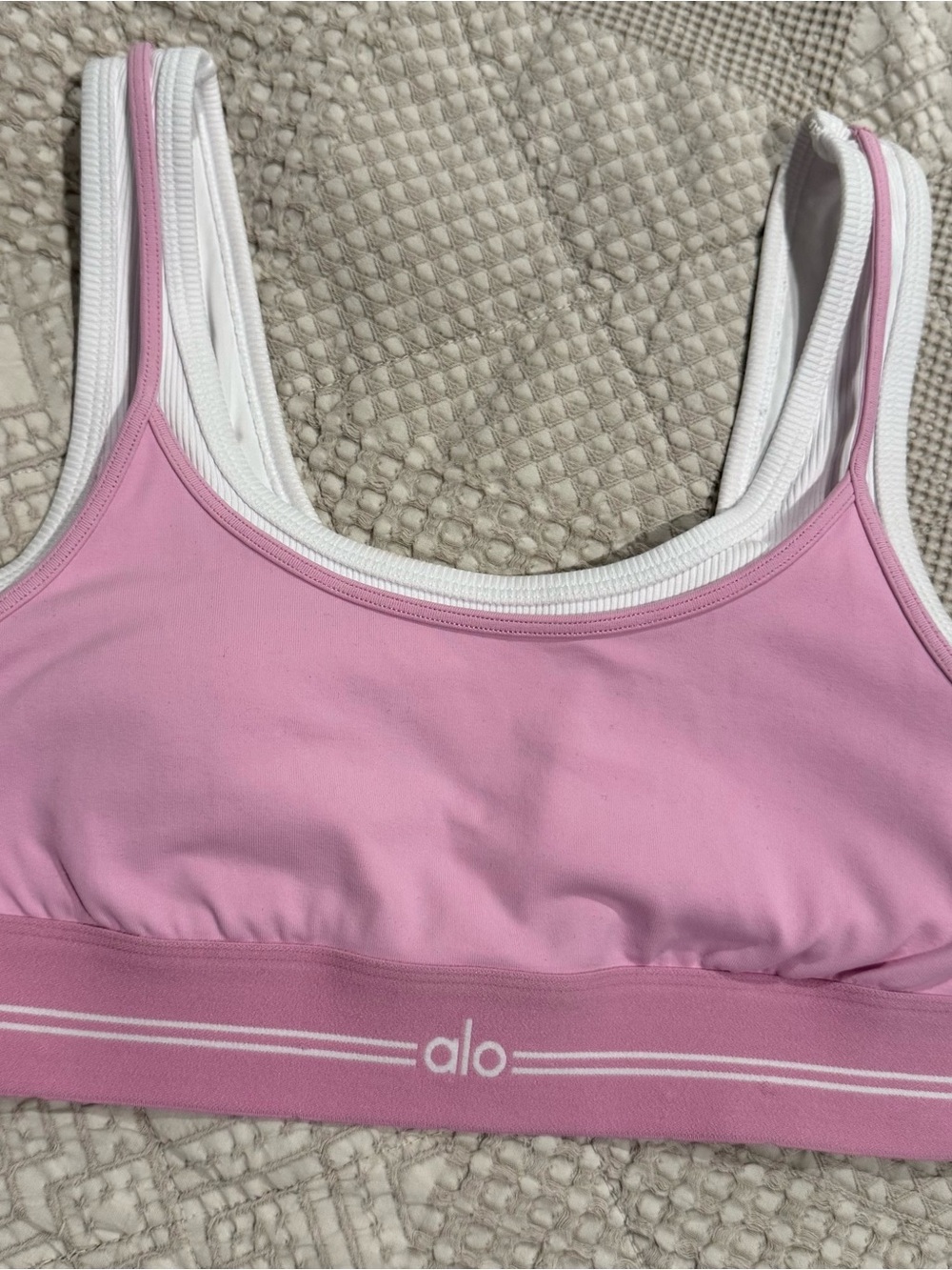 ALO Yoga Pink Sports Bralette with White Trim